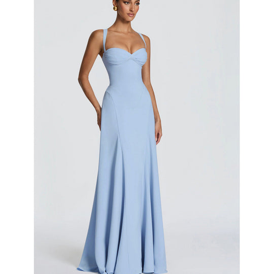 Damen Elegantes Maxikleid mit fein gerafftem Oberteil und Spaghettiträgern EB