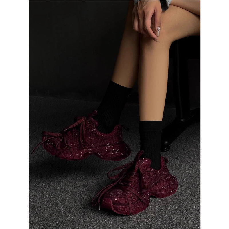 Damen Chunky Plateau-Sneaker mit gewellter Profilsohle und glitzernder Mesh-Optik EB