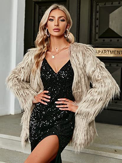 Damen Extravagante Kunstfelljacke mit flauschiger Textur EB