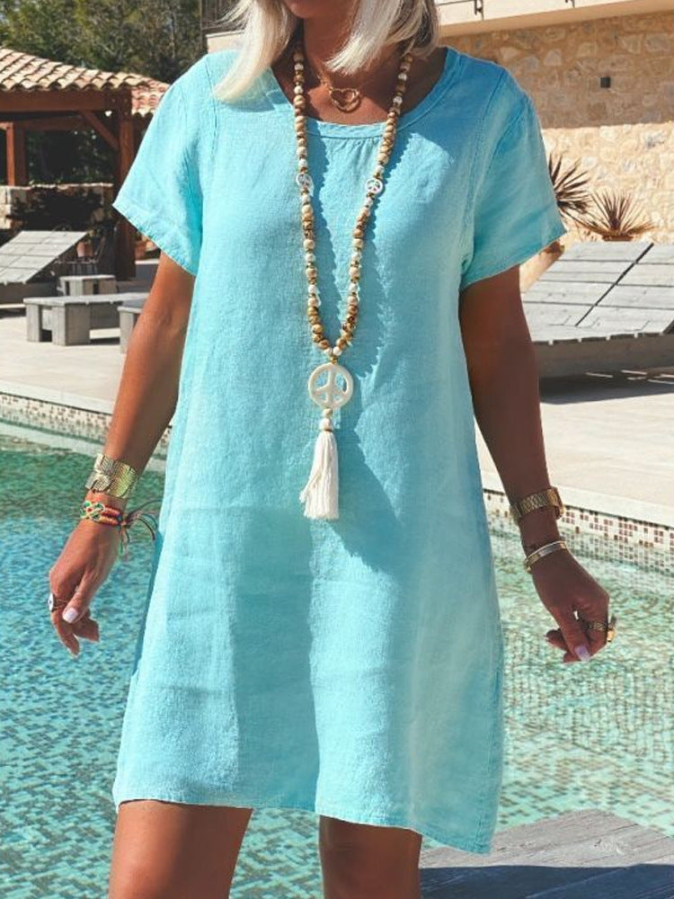 Damen Leichtes Strandkleid aus atmungsaktivem Leinen EB