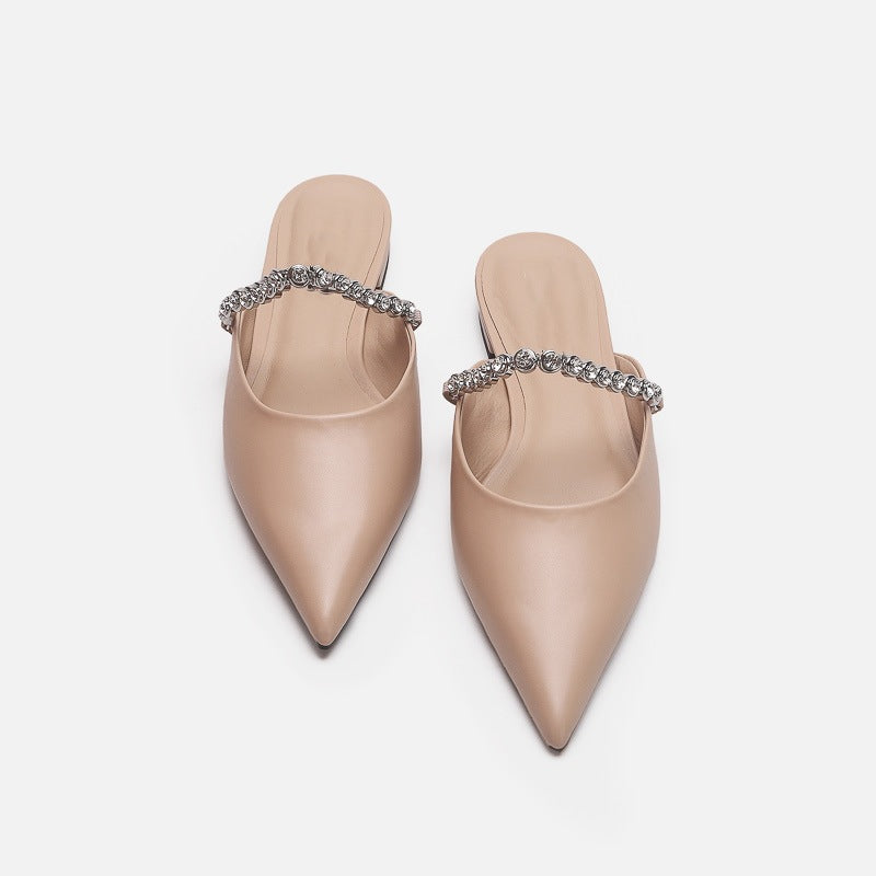 Damen elegante Pantoletten mit glitzerndem Riemen und spitz zulaufender Form EB