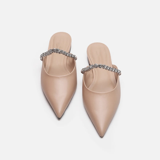 Damen elegante Pantoletten mit glitzerndem Riemen und spitz zulaufender Form EB