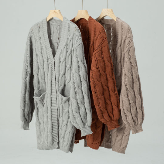 Damen Strickjacke mit V-Ausschnitt und praktischen Taschen EB
