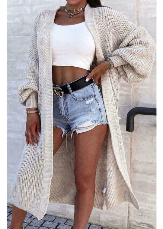 Damen Langer Strickmantel mit großzügigen Taschen EB