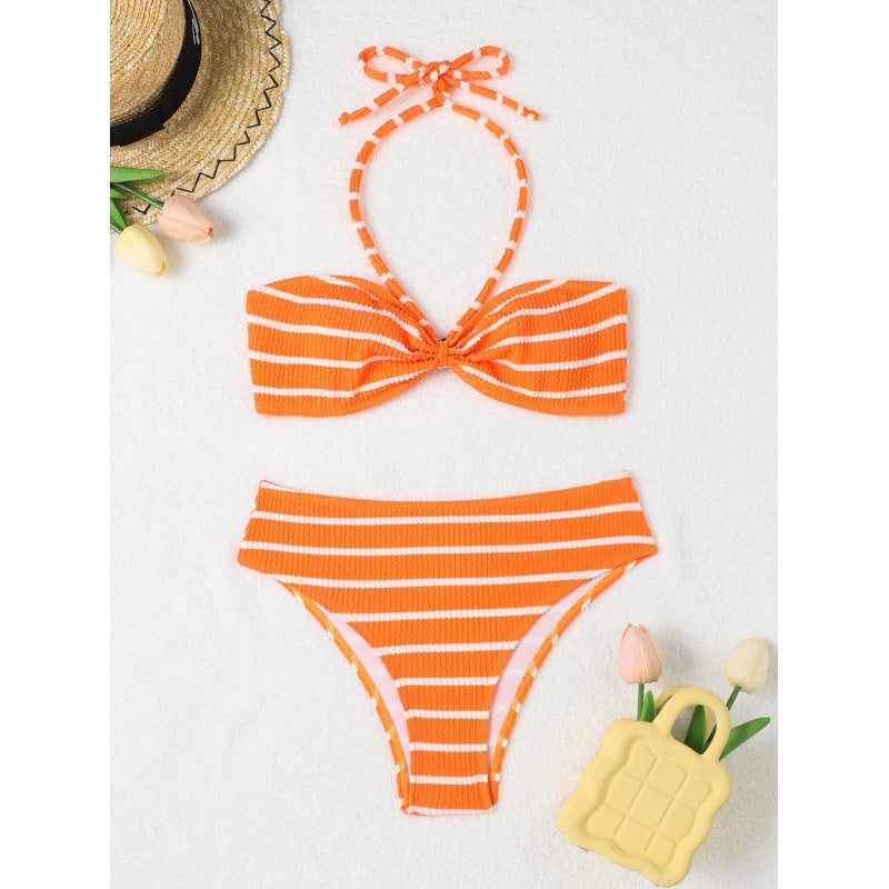 Damen Triangel-Bikini mit verspieltem Streifenmuster und verstellbarem Oberteil EB