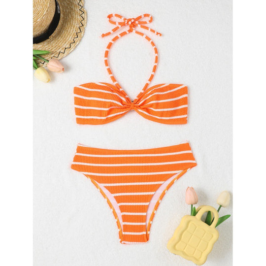 Damen Triangel-Bikini mit verspieltem Streifenmuster und verstellbarem Oberteil EB