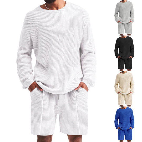 Herren lässiges Sweatshirt- und Shorts-Set mit strukturiertem Design EB