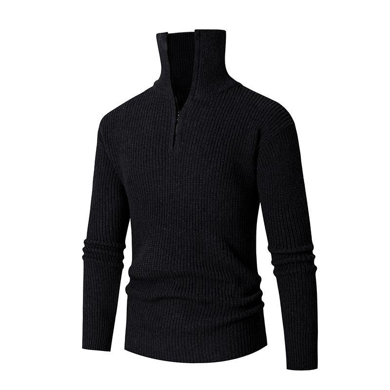 Herren nan strukturierter Halbzip-Pullover mit hohem Kragen, robuster Rippstruktur und elastischen Bündchen EB