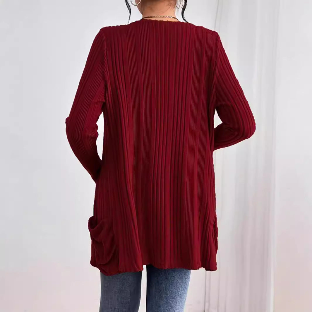 Damen Strickjacke mit Rippstruktur und aufgesetzten Taschen EB