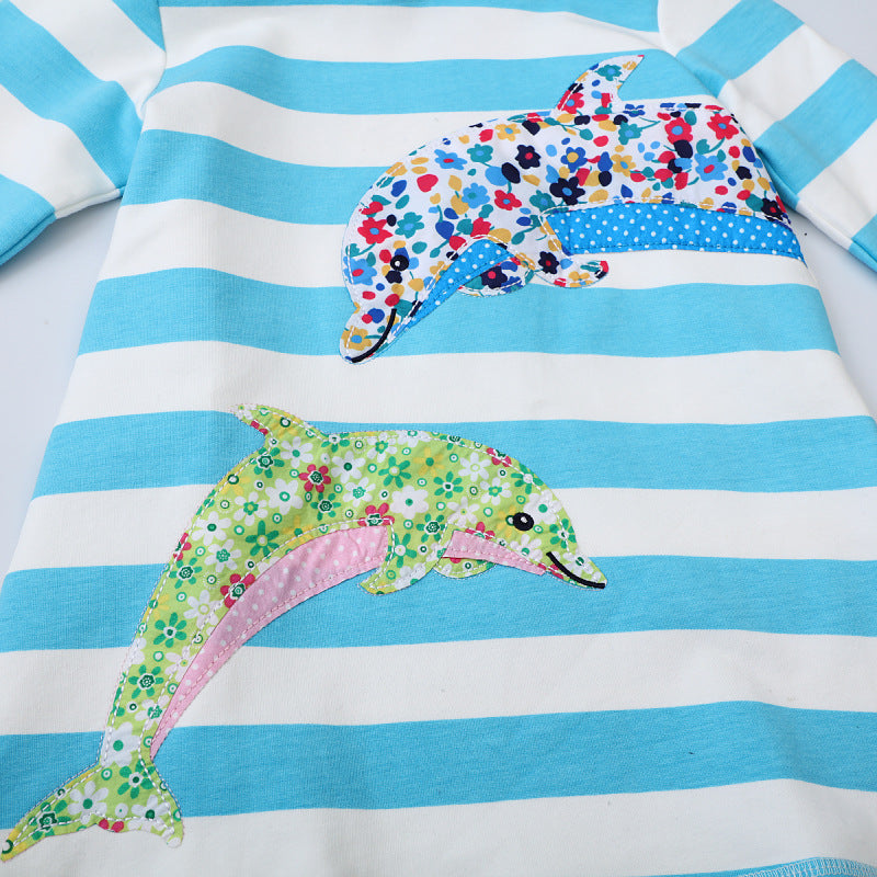 Mädchen Kapuzenkleid mit buntem Delfin-Motiv EB