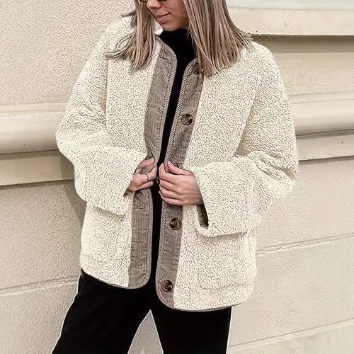 Damen Kuschelige Teddyjacke mit Knopfverschluss und weiter Schnitt EB