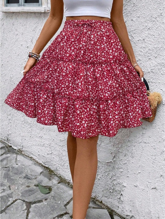 Damen Sommerrock mit charmanten Volantdetails und floralem Muster EB