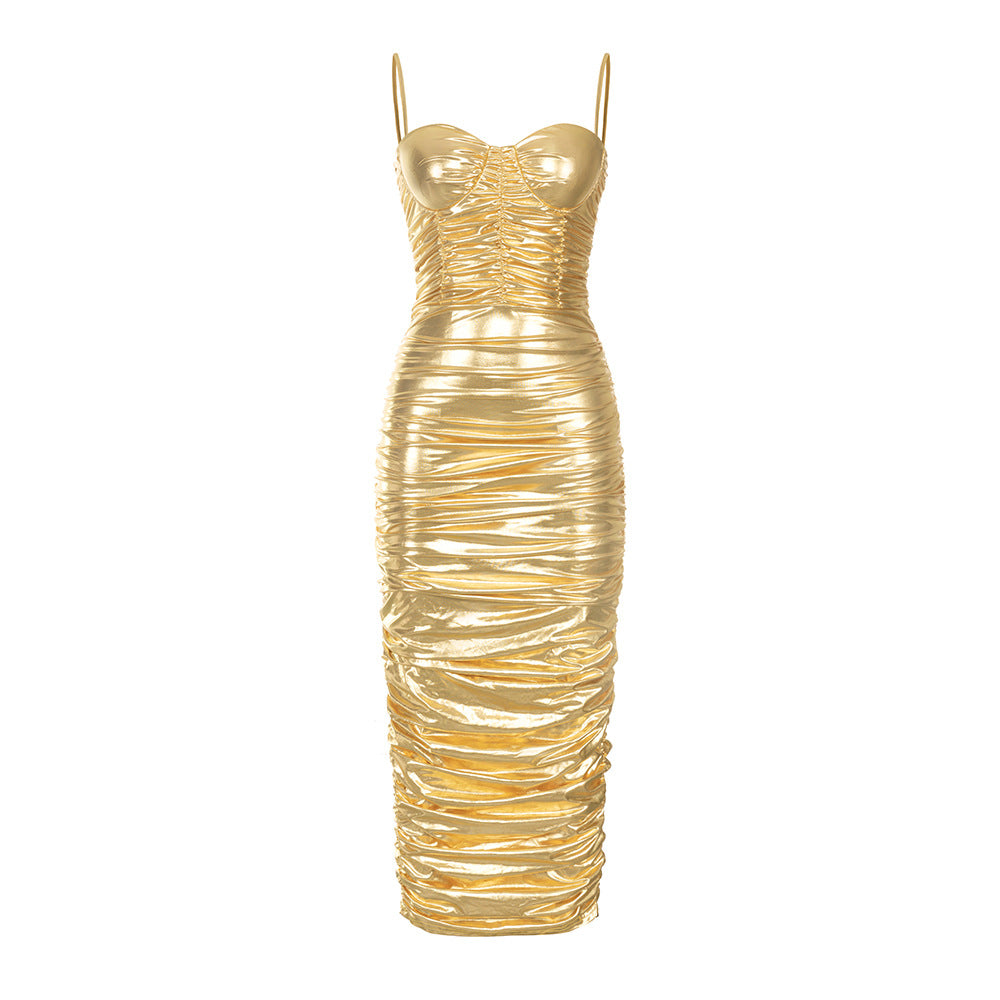 Damen Glamouröses Langarmkleid mit figurbetontem Schnitt und eleganter Raffung EB
