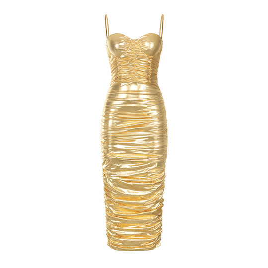 Damen Glamouröses Langarmkleid mit figurbetontem Schnitt und eleganter Raffung EB