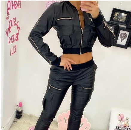 Damen cropped Jacke mit seitlichen Reißverschlusstaschen und elastischem Bund EB