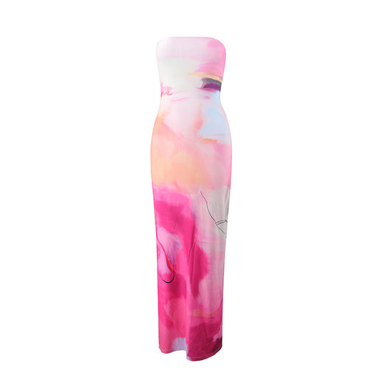 Damen figurbetontes Sommerkleid im Aquarell-Design EB