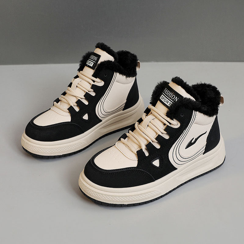 Damen modische High-Top Sneakers mit kuscheligem Fleecefutter und rutschfester Sohle EB