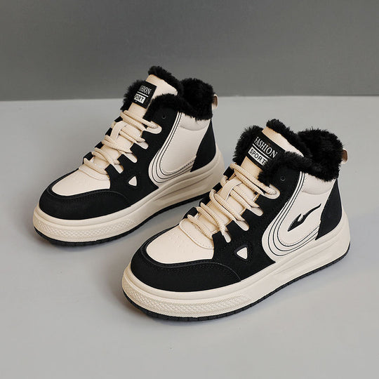 Damen modische High-Top Sneakers mit kuscheligem Fleecefutter und rutschfester Sohle EB