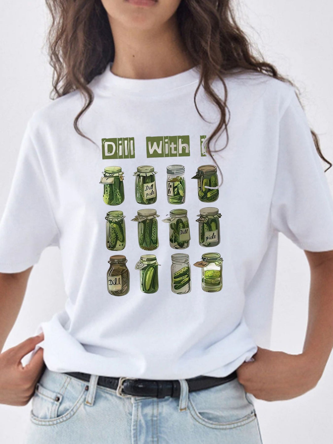 Damen T-Shirt mit kreativem Grafikdruck und luxuriösen Paillettenakzenten EB