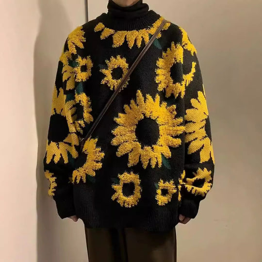 Damen Grobstrickpullover mit floralen Applikationen EB