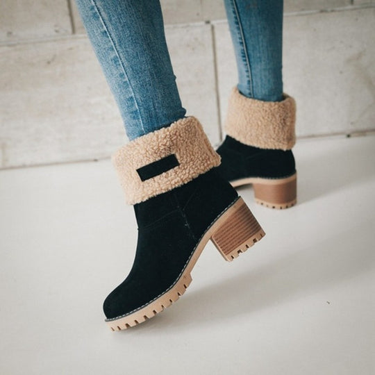 Damen Warmfutter Stiefeletten mit verspieltem Falten-Design EB