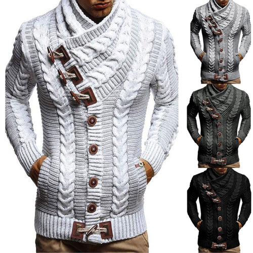 Herren Grobstrickjacke mit kreativem Schalkragen und Knopfdetails EB