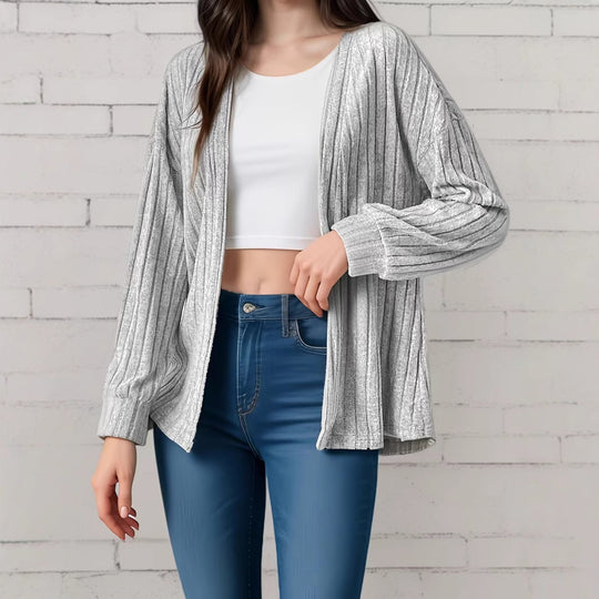 Damen Strickjacke mit vertikalem Rippmuster und bequemem Schnitt EB