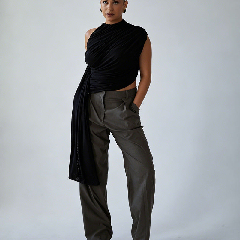 Damen Elegantes asymmetrisches Top mit Drapierungen EB