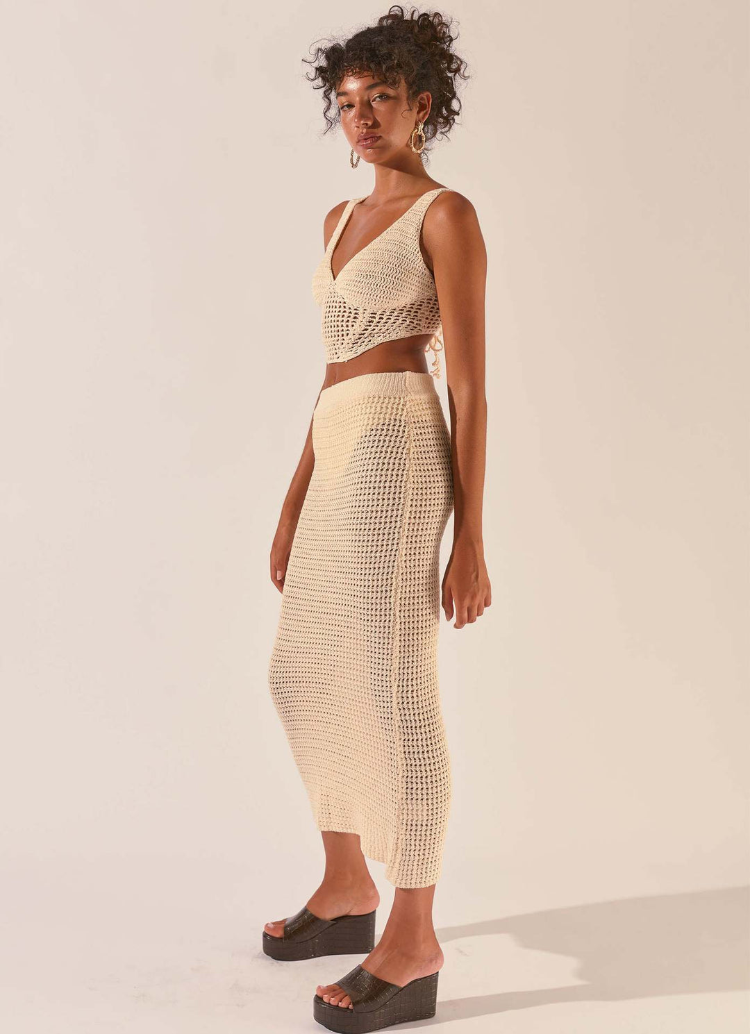 Damen gehäkeltes Crop-Top und Maxirock-Set EB