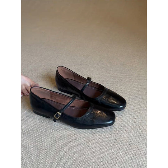 Damen elegante Ballerinas mit verstellbarem Riemen und komfortablem Blockabsatz EB