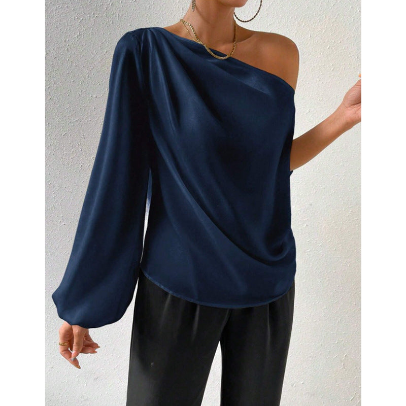 Damen elegante asymmetrische Bluse mit weiten Ärmel EB