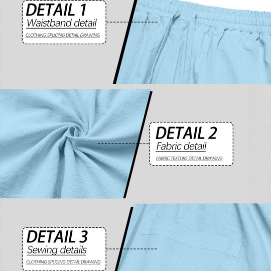 Herren nan lockere Leinen-Baumwoll-Freizeithose mit elastischem Bund und Kordelzug EB