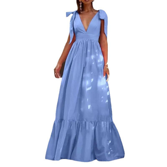 Damen Maxikleid mit festlichen Rüschendetails und tiefem V-Ausschnitt EB