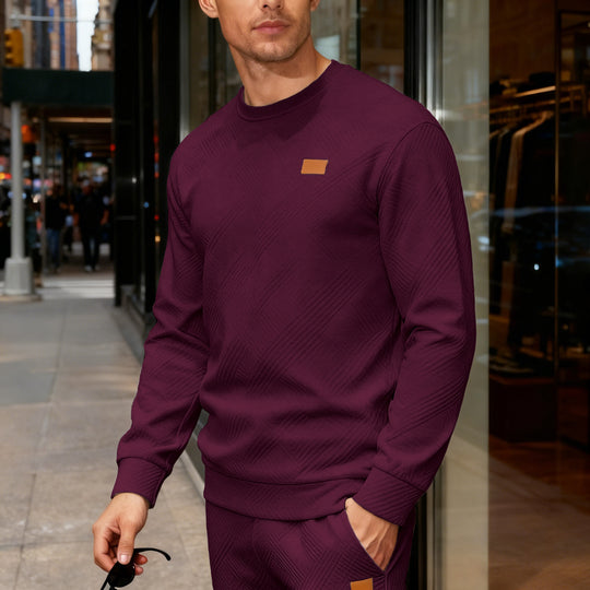 Herren nan strukturierter Baumwollstrickpullover mit Rautenstruktur, Rundhalsausschnitt und elastischen Bündchen EB