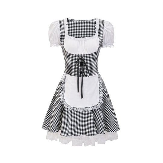 Damen Dirndlkleid mit traditionellem Karomuster und romantischen Rüschendetails EB