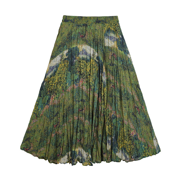 Damen  fein gefalteter Midirock mit Vintage Blumenprint und elastischem Taillenbund EB