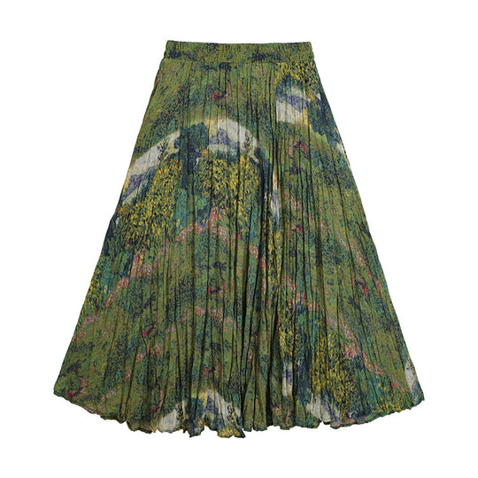 Damen  fein gefalteter Midirock mit Vintage Blumenprint und elastischem Taillenbund EB