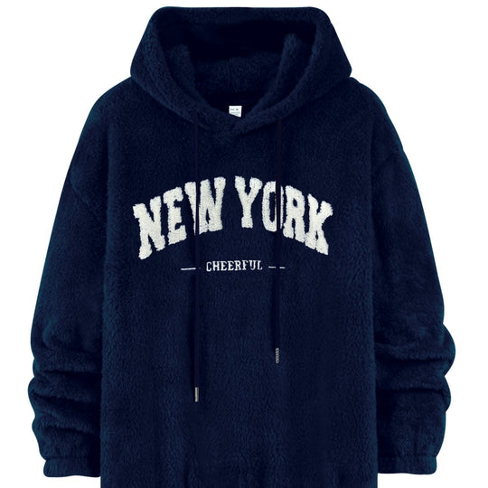 Herren nan kuscheliger Fleece-Hoodie mit Relief-Logo, Kordelzug und Kängurutasche EB