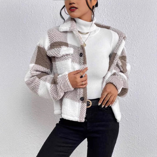 Damen Kuschelige Karojacke mit Umlegekragen EB