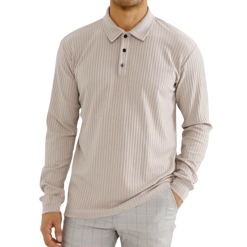 Herren nan geripptes Langarm-Poloshirt mit feiner Rippenstruktur, klassischem Kragen und elastischem Saum EB