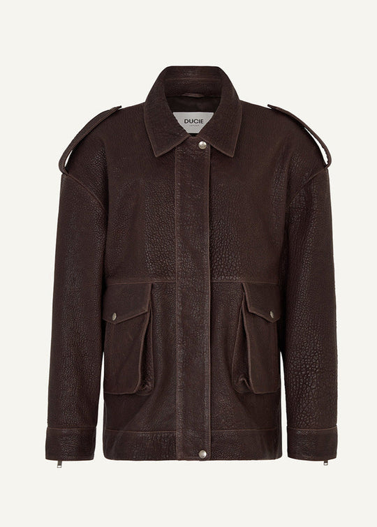 EB | Edge - Dunkelbraune Lederjacke mit Utility-Taschen