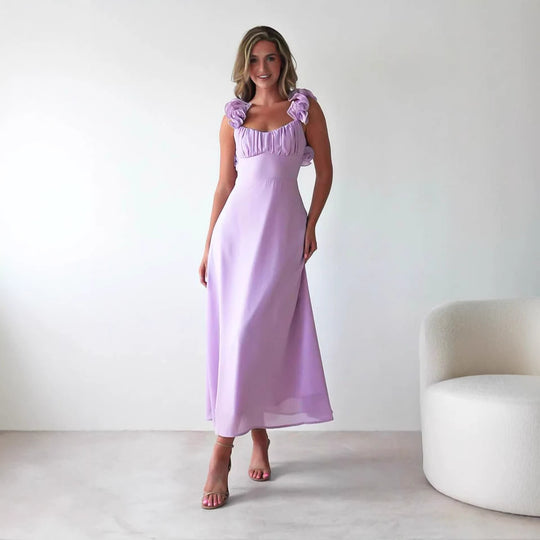 Damen Maxikleid mit verspielten Rüschendetails und elastischem Oberteil EB