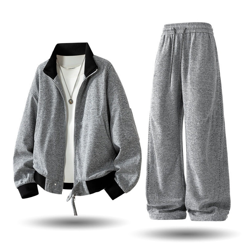 Herren komfortabler oversized Freizeit-Trainingsanzug mit Reißverschlussjacke und weiten Jogginghosen EB
