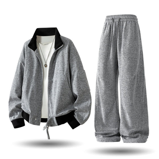 Herren komfortabler oversized Freizeit-Trainingsanzug mit Reißverschlussjacke und weiten Jogginghosen EB