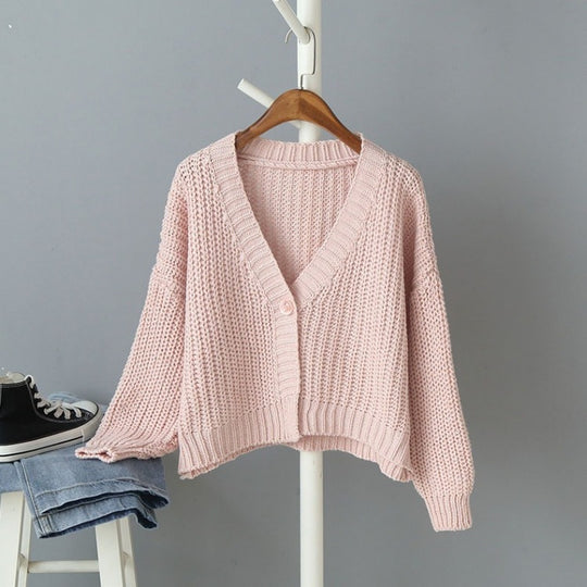 Damen lässige Strickjacke mit überschnittenen Schultern und knöpfen EB