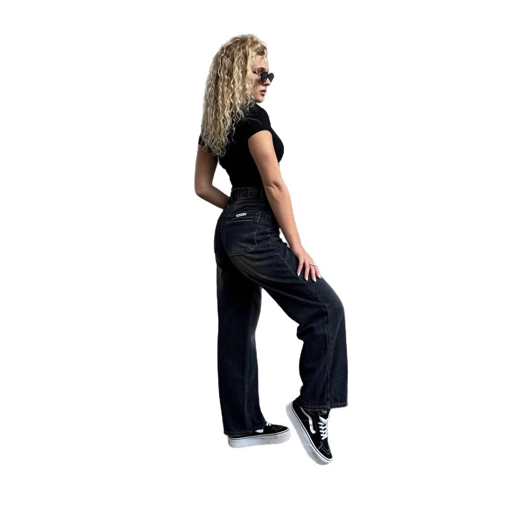 Damen Hochtaillierte Baggy-Jeans mit lockerer Passform EB