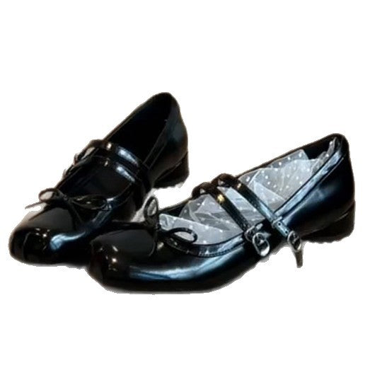 Damen elegante Ballerinas mit doppelt geschnalltem Riemchen und hübschem Schleifendetail EB