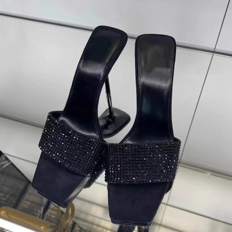 Damen glamouröse High Heel Mules mit funkelnden Strassdetails EB