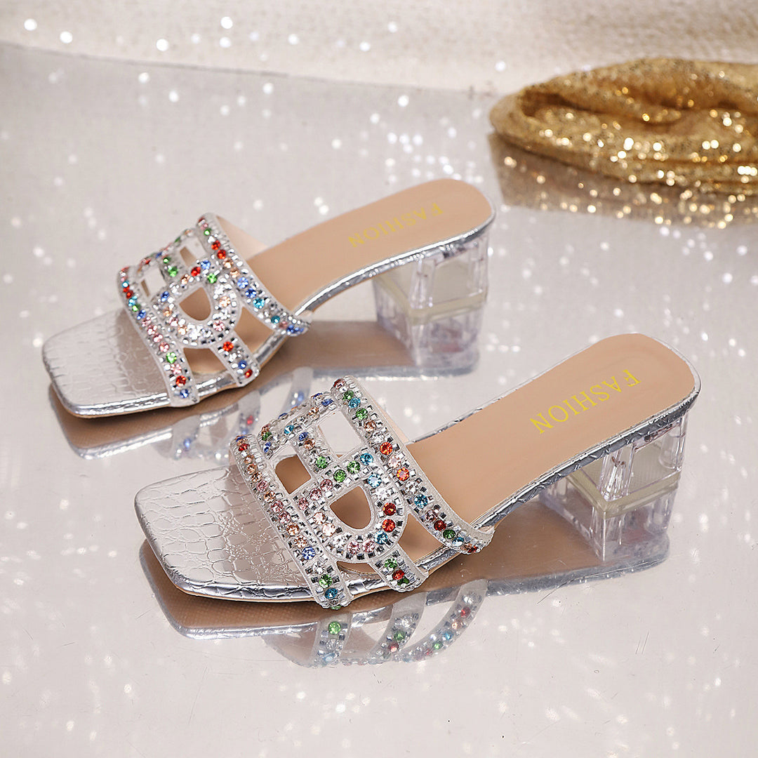 Damen Glitzernde Absatzsandalen mit funkelnden Strassapplikationen EB