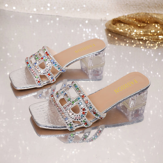 Damen Glitzernde Absatzsandalen mit funkelnden Strassapplikationen EB